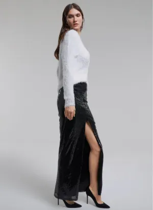 1063 Black Slit Sequin Evening Skirt