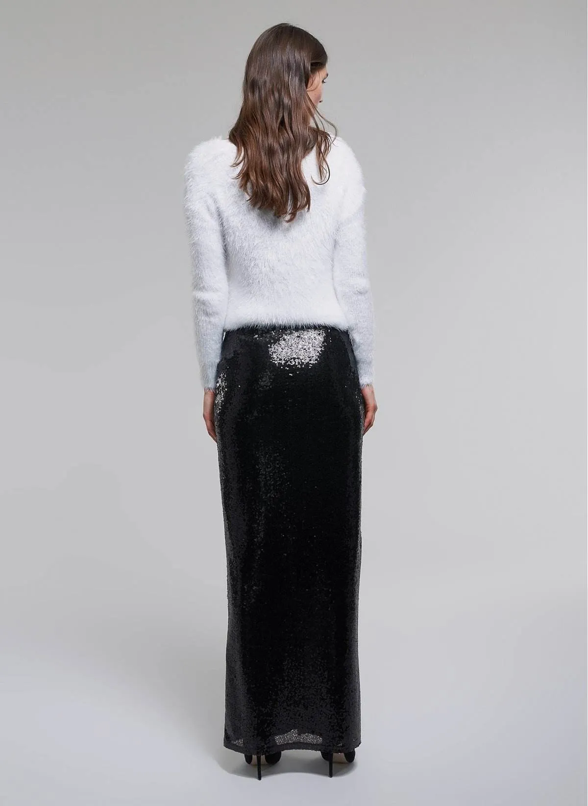 1063 Black Slit Sequin Evening Skirt