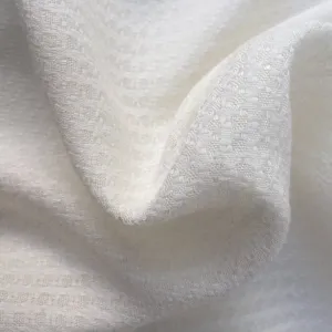 58" PFD 100% Lyocell Tencel Jacquard Checkered Design Medium Weight Off-White Woven Fabric By the Yard