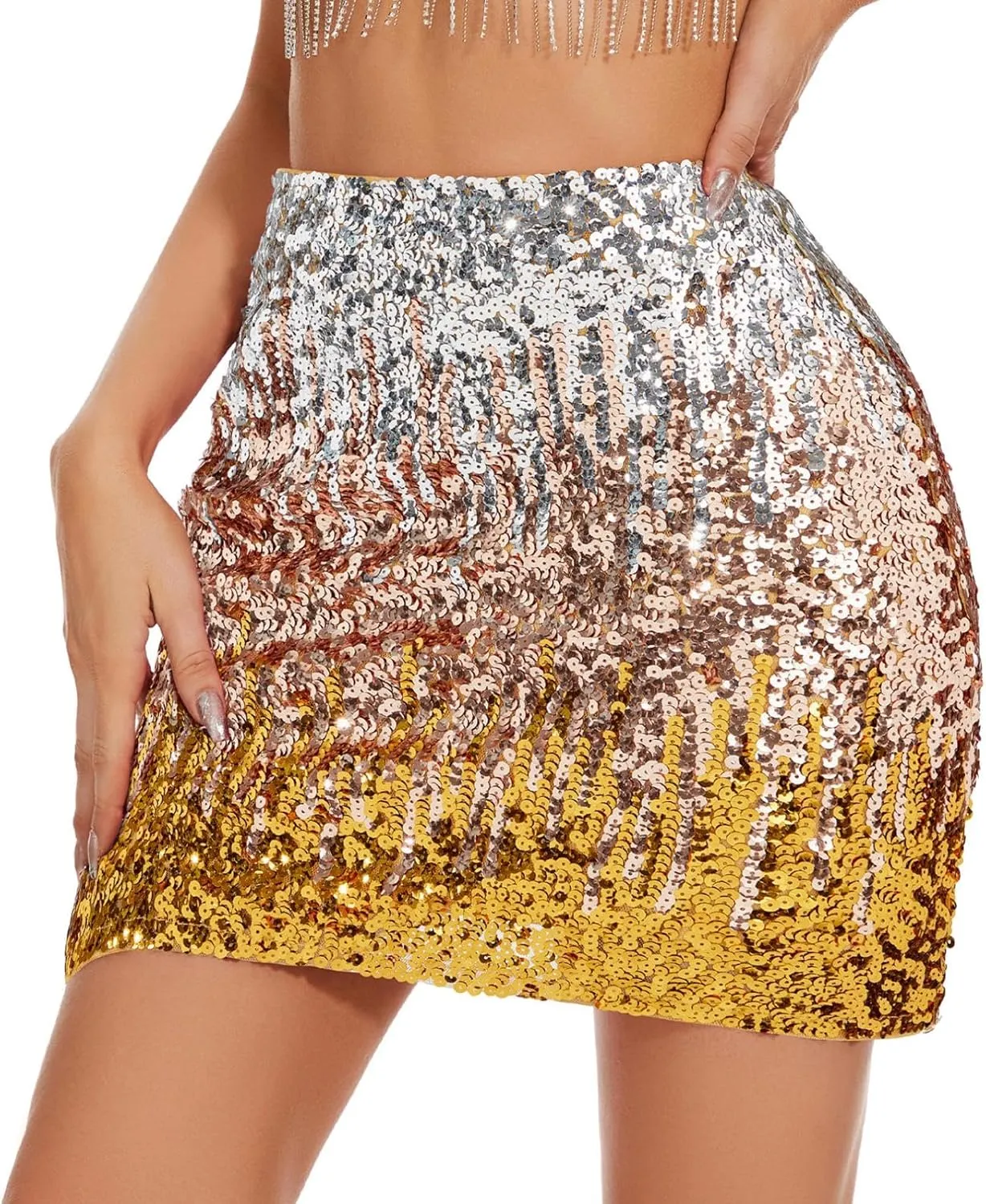 American Trends Sequin Skirt for Women Sparkly Pencil Mini Skirts Women's Glitter Skirt