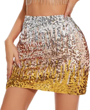 American Trends Sequin Skirt for Women Sparkly Pencil Mini Skirts Women's Glitter Skirt