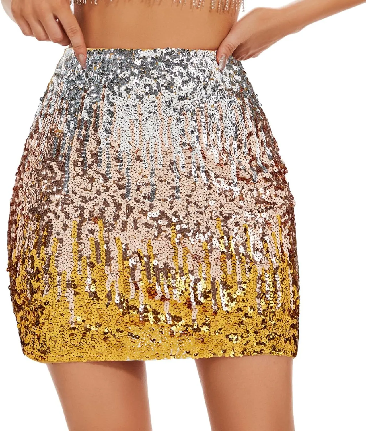 American Trends Sequin Skirt for Women Sparkly Pencil Mini Skirts Women's Glitter Skirt