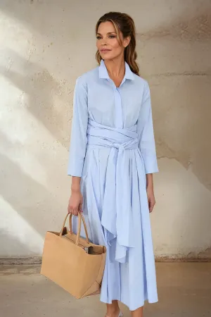DUSK DRESS IN FINE ITALIAN COTTON STRETCH LIGHT BLUE PINSTRIPE DUSK DRESS IN FINE ITALIAN COTTON STRETCH LIGHT BLUE PINSTRIPE