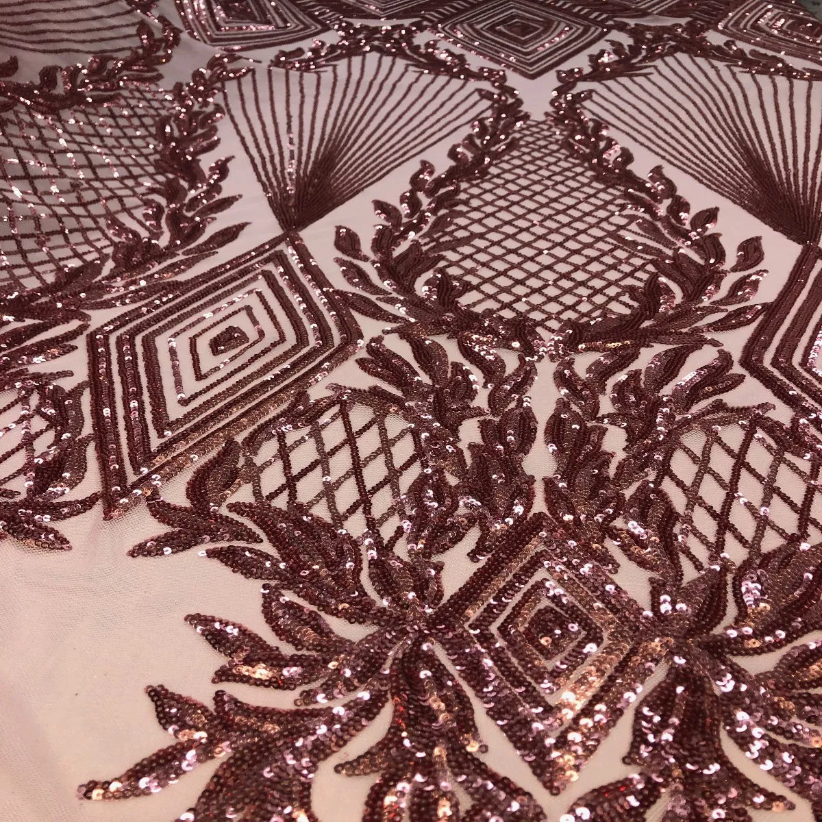 Dusty Rose Alpica Sequins Lace Fabric