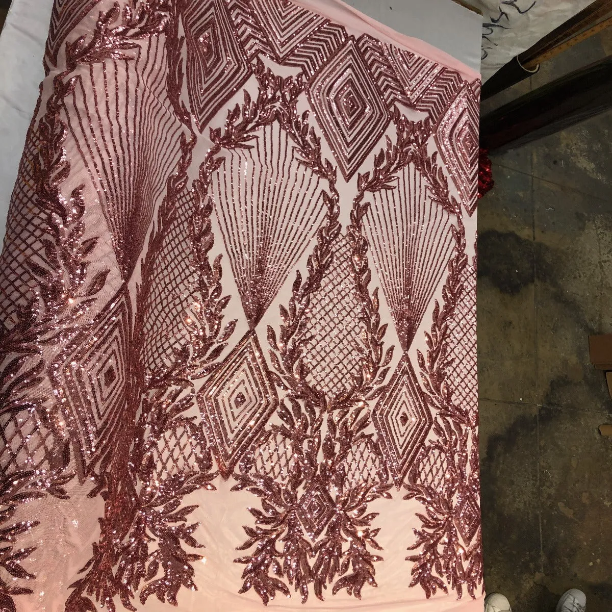 Dusty Rose Alpica Sequins Lace Fabric