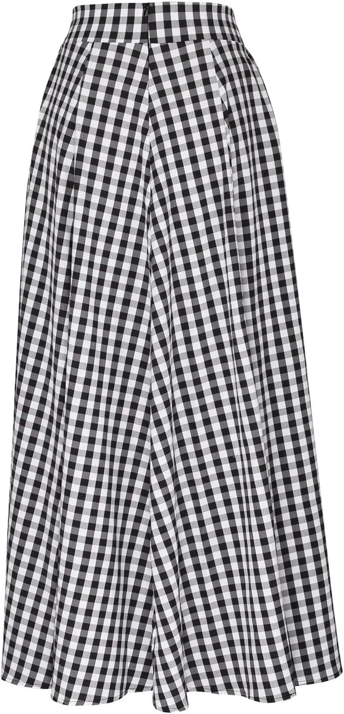Generic Ladies Plaid High Cut Maxi Long Loose Fit Skirt for Women Chiffon 2024
