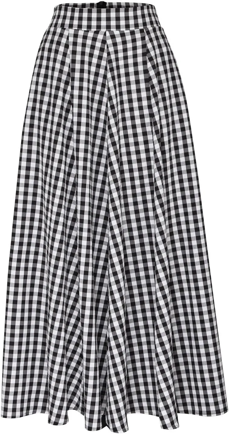 Generic Ladies Plaid High Cut Maxi Long Loose Fit Skirt for Women Chiffon 2024