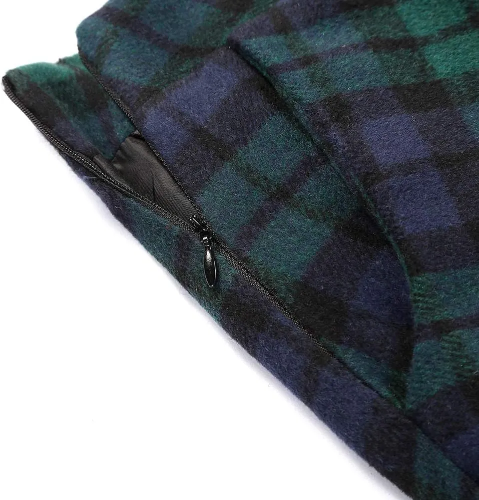 Long Plaid Wool Skirt for Womens Winter Fall Warm High Elastic Waist A line Flared Pleated Wool Tartan Skirts