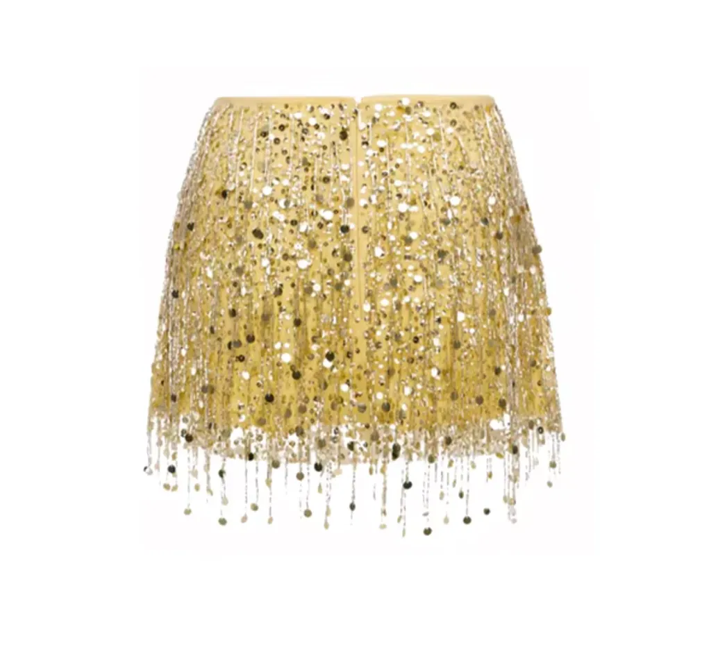 LORI SEQUIN FRINGE MINI SKIRT