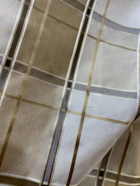 NEW Lady Beatrice 100% Silk Taffeta Plaid Tartan Satin Ribbon Striped Fabric in Gold and Cream