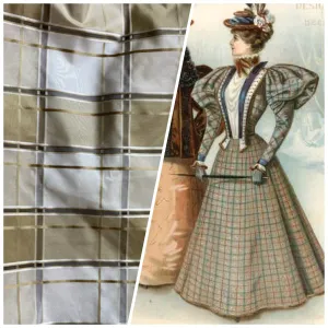 NEW Lady Beatrice 100% Silk Taffeta Plaid Tartan Satin Ribbon Striped Fabric in Gold and Cream