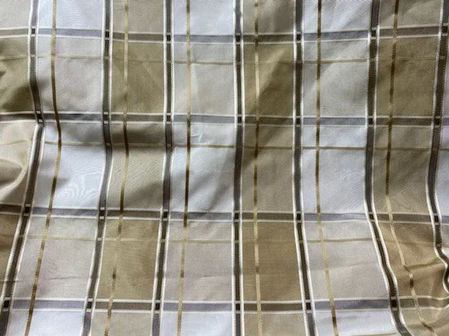 NEW Lady Beatrice 100% Silk Taffeta Plaid Tartan Satin Ribbon Striped Fabric in Gold and Cream