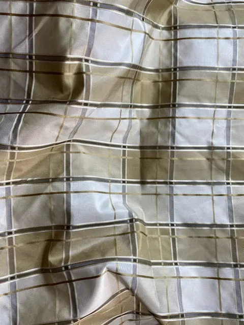 NEW Lady Beatrice 100% Silk Taffeta Plaid Tartan Satin Ribbon Striped Fabric in Gold and Cream