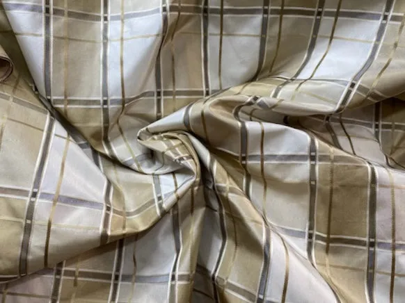 NEW Lady Beatrice 100% Silk Taffeta Plaid Tartan Satin Ribbon Striped Fabric in Gold and Cream