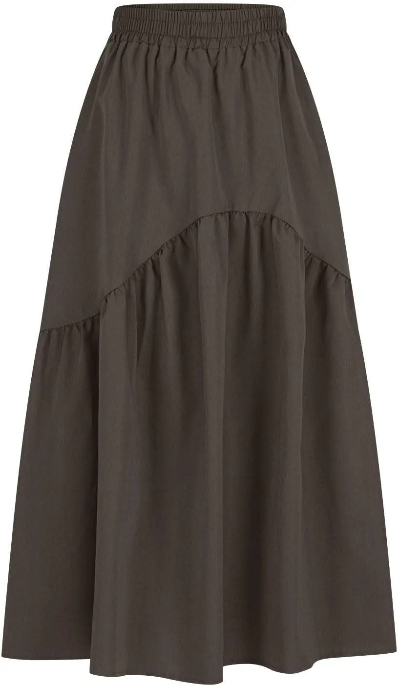 Oplxuo Long Skirts for Women Casual Pleated Maxi Skirts Elastic High Waist Ruched Skirts Solid Comfy Fall Loose Flowy Skirt