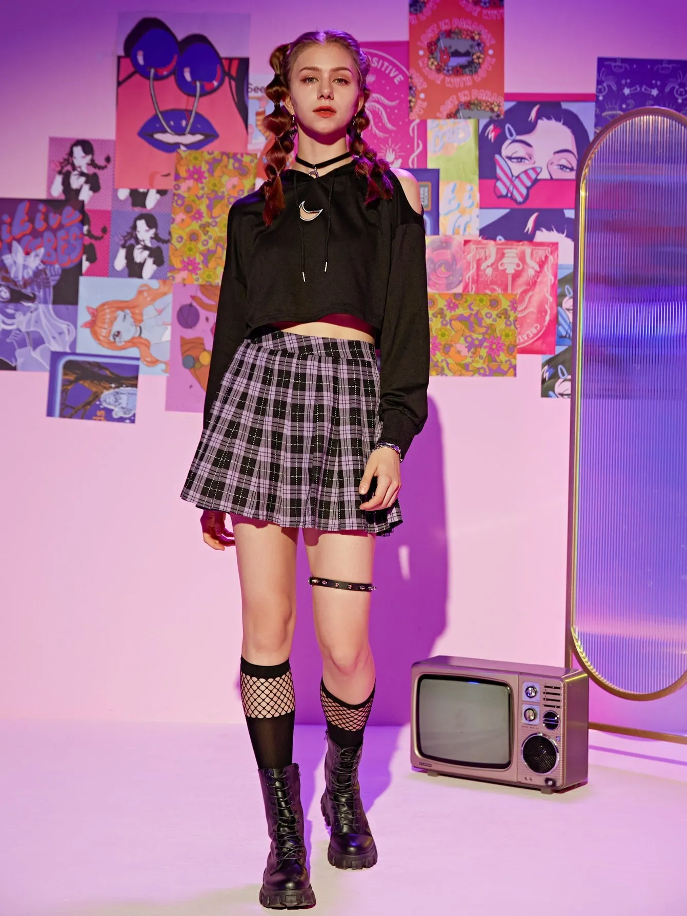 Preppy Plaid Natural Mini Women Skirt