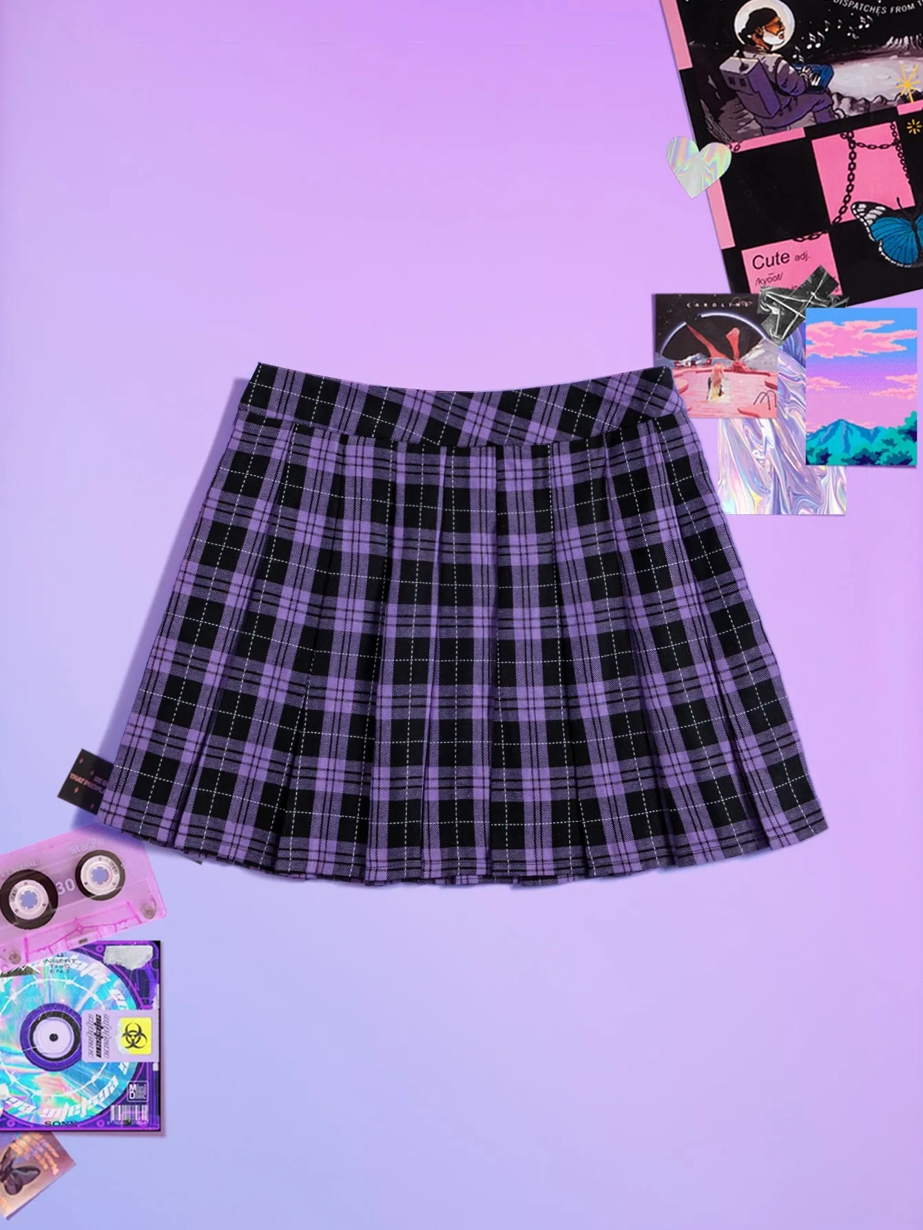 Preppy Plaid Natural Mini Women Skirt