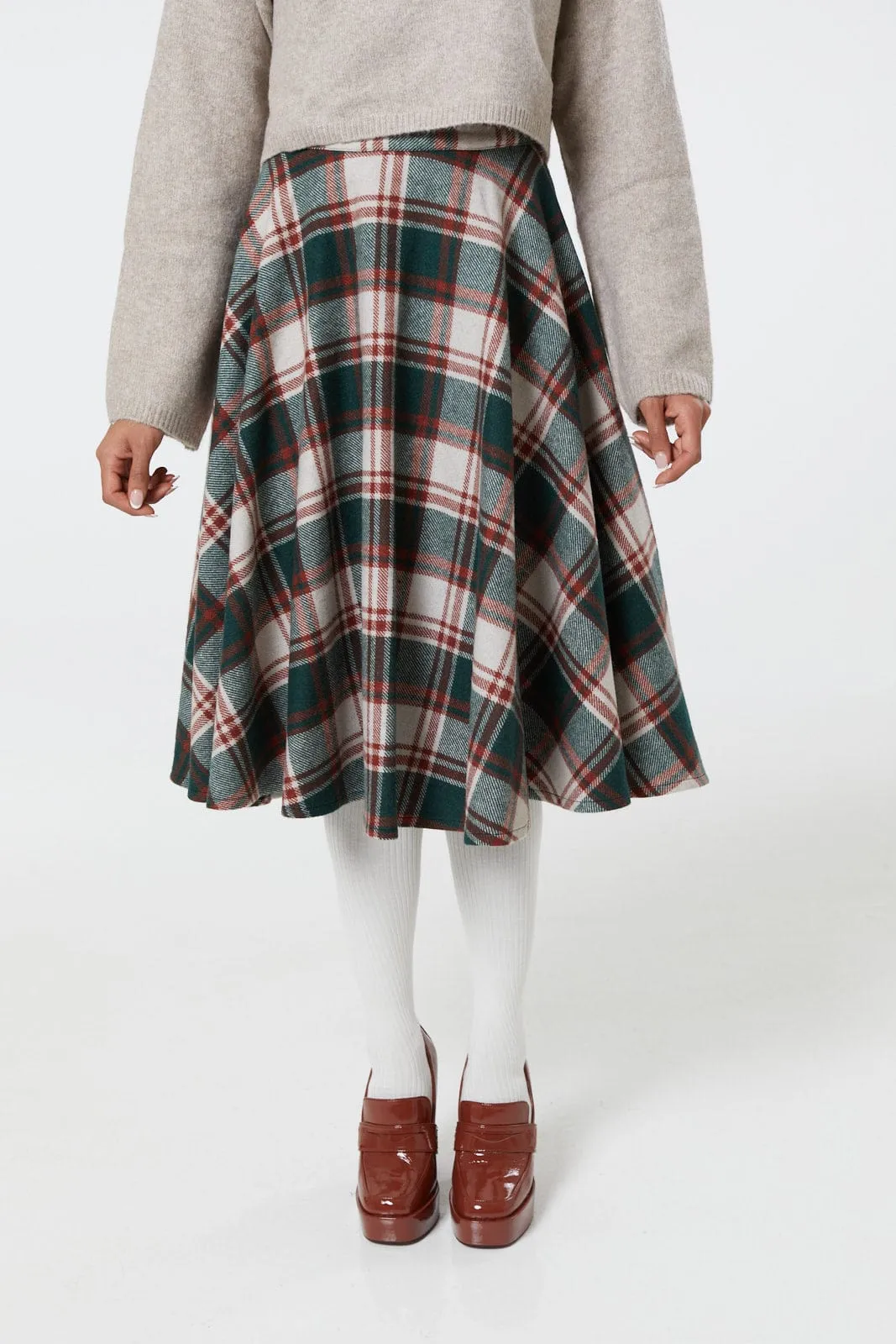 SALE Plaid Swing Skirt in Green/White/Red