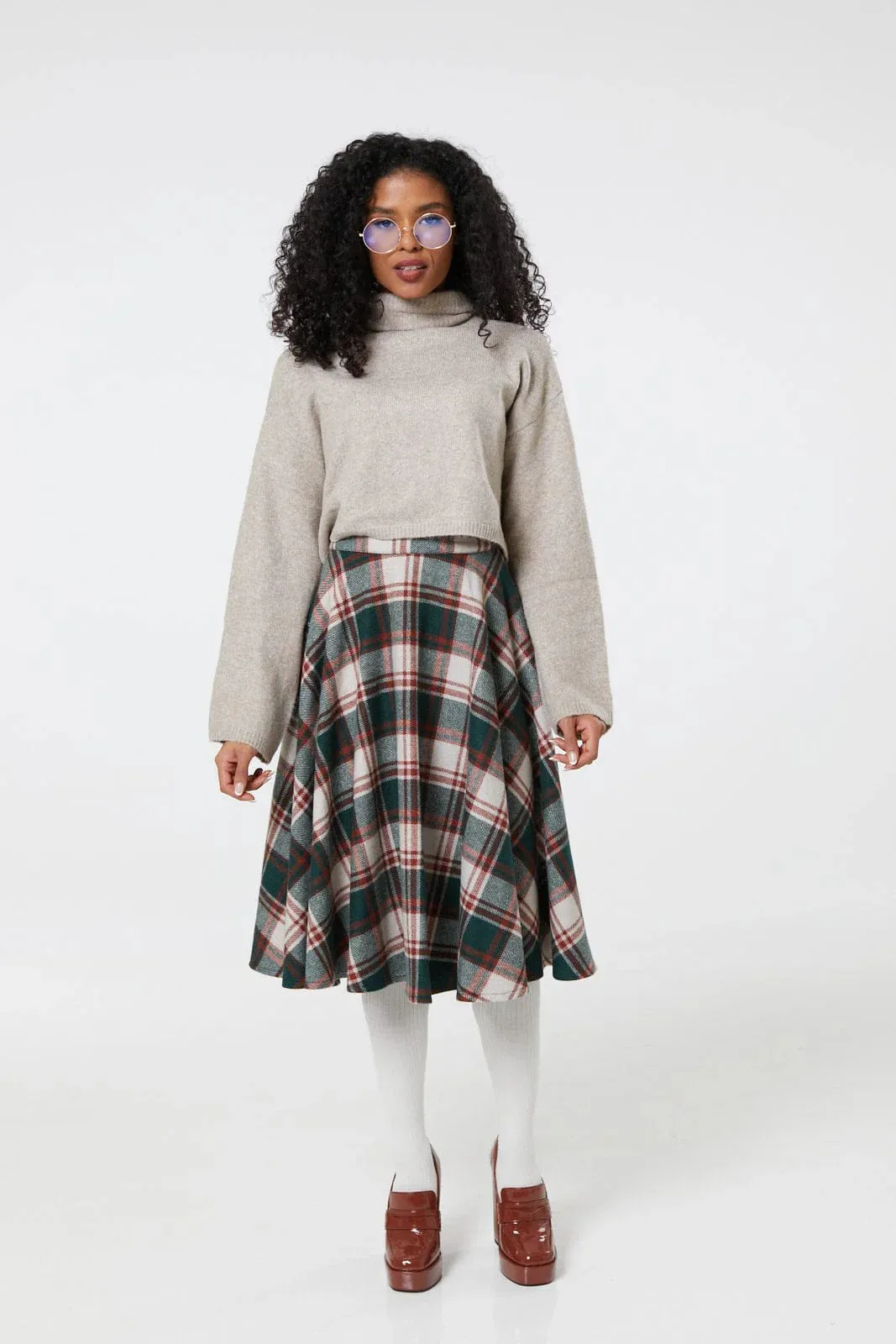 SALE Plaid Swing Skirt in Green/White/Red