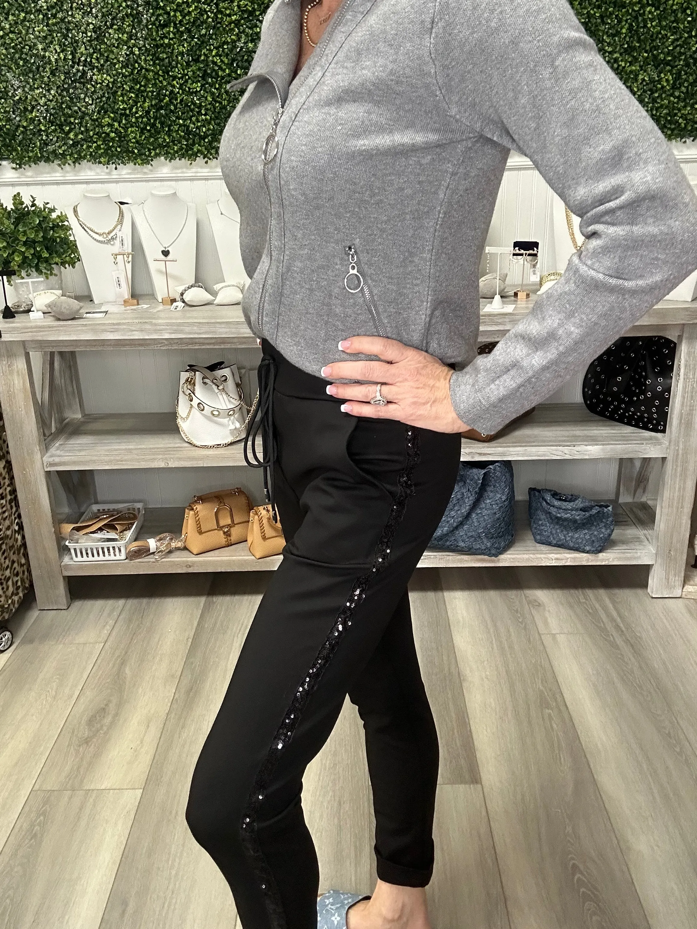 Side Sequins Knit Jogger