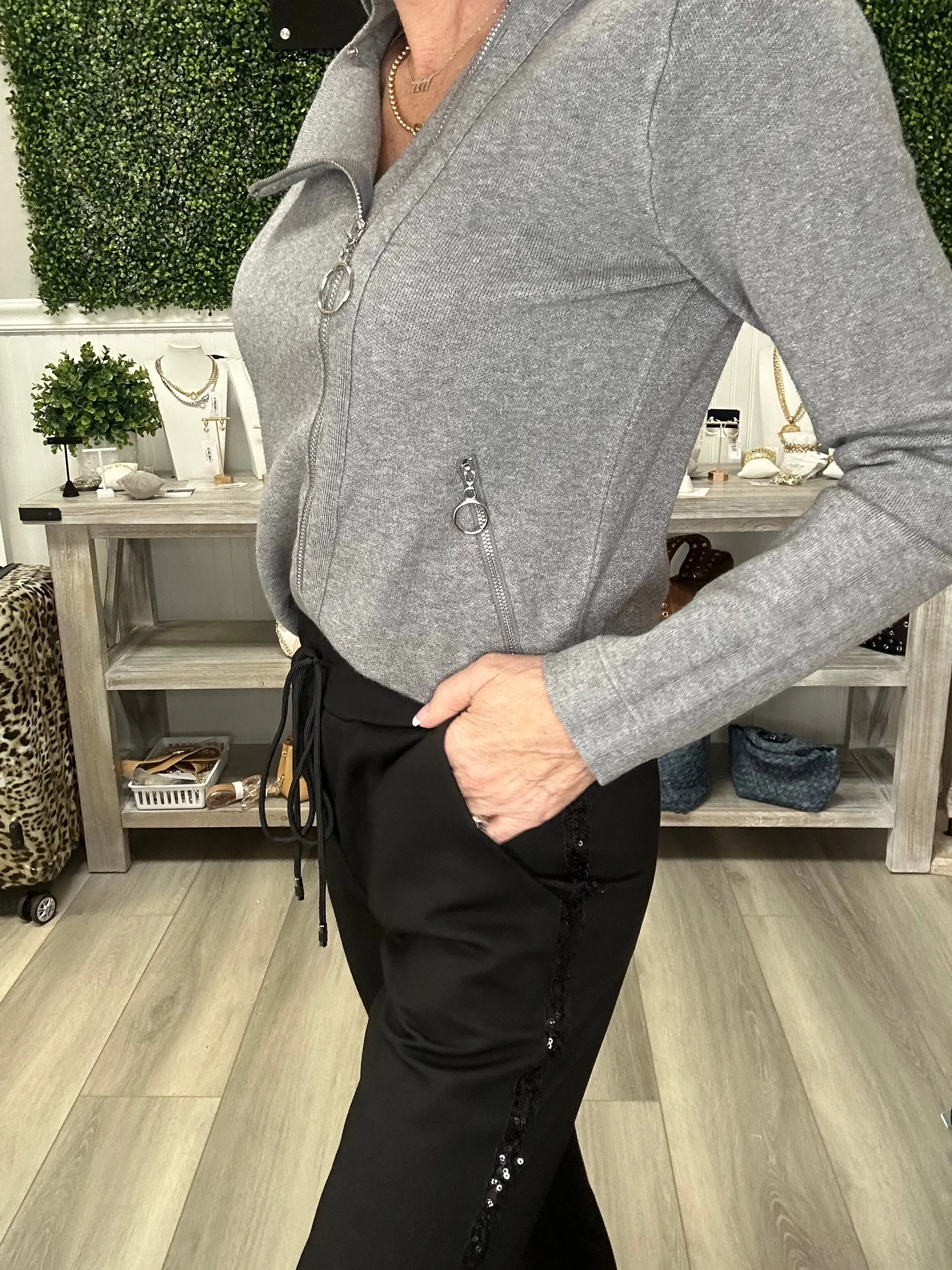 Side Sequins Knit Jogger