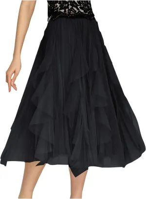 Skirts for Women High Waist Floral Mesh Midi Skirts Fairy Elastic Waist Layered Tulle Skirt Bohemia A-line Skirt