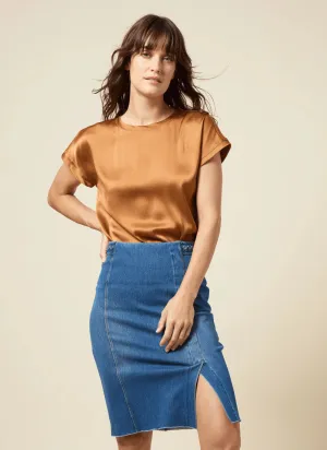 Tess Braided Denim Pencil Skirt in Mid Wash - Lysse 31-3563-M9