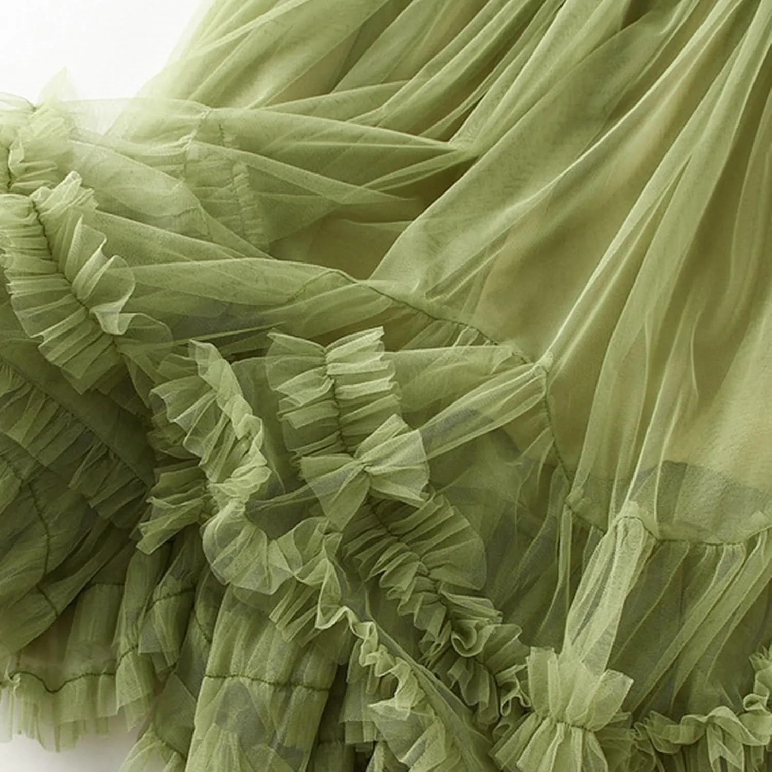 Women Butterfly Embroidery Midi Tulle Skirts High Waist Double Layer Mesh Tutu Skirts Big Swing Party A-line Skirts