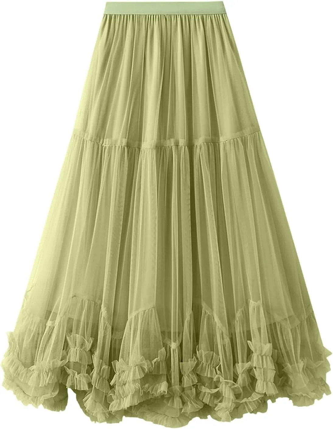 Women Butterfly Embroidery Midi Tulle Skirts High Waist Double Layer Mesh Tutu Skirts Big Swing Party A-line Skirts