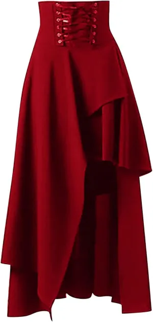 Womens Gothic Vintage Skirts Slim Fit Irregular Hem Midi Skirt Tummy Control Drawstring Knee Length Skirts 2025 Clothes