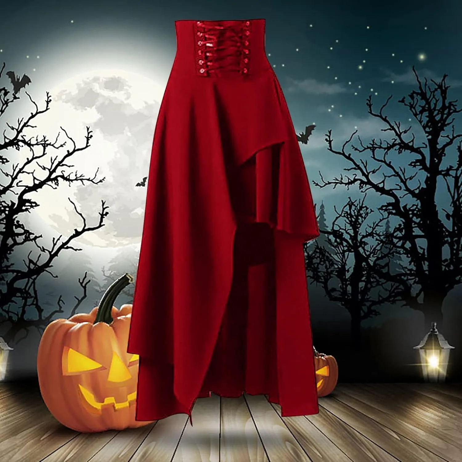 Womens Gothic Vintage Skirts Slim Fit Irregular Hem Midi Skirt Tummy Control Drawstring Knee Length Skirts 2025 Clothes