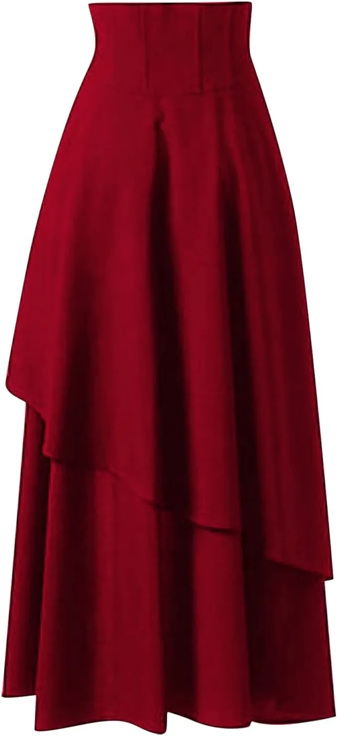 Womens Gothic Vintage Skirts Slim Fit Irregular Hem Midi Skirt Tummy Control Drawstring Knee Length Skirts 2025 Clothes