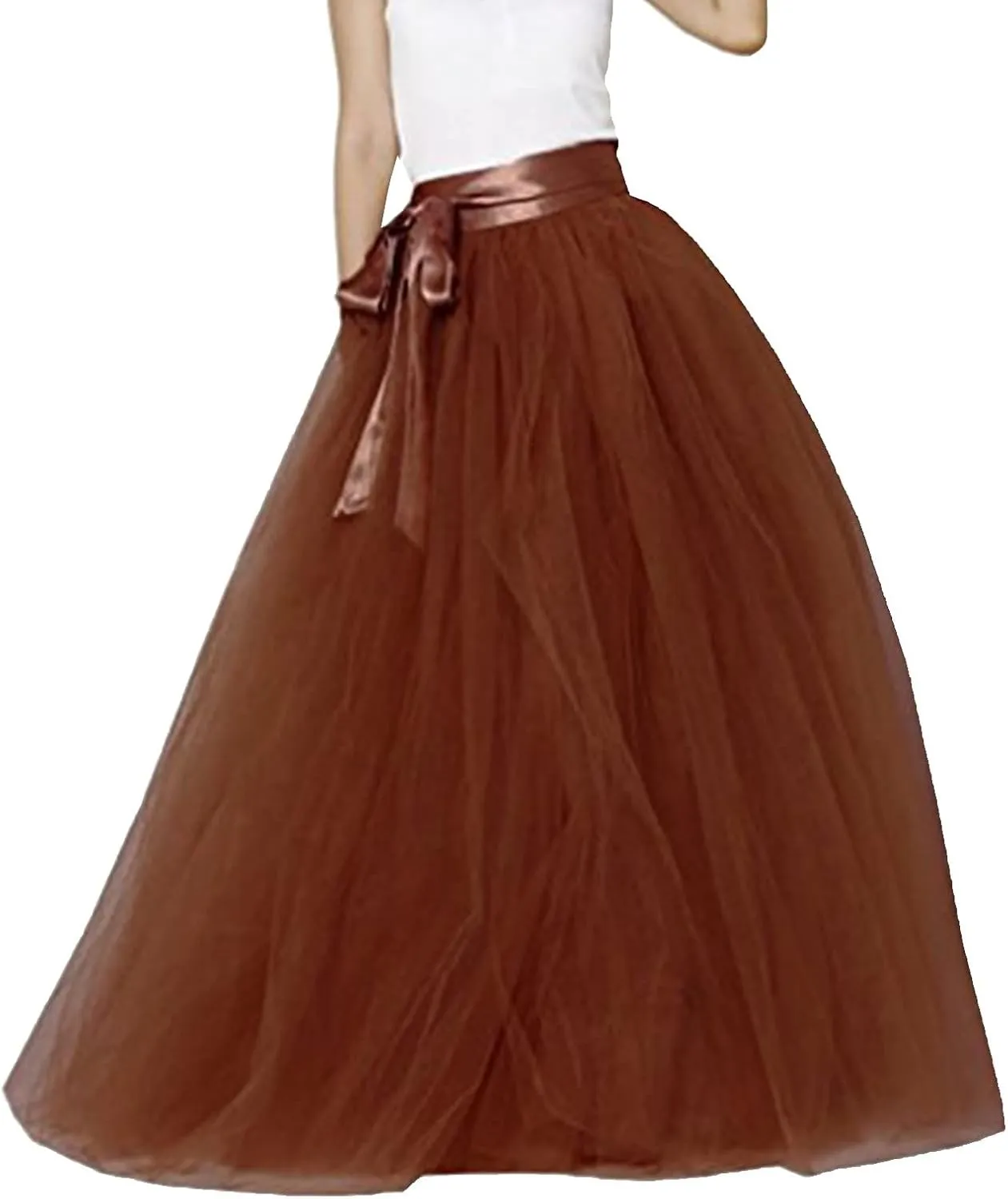 Womens Long Tutu Skirts Pleated Princess Midi Skirts Adult Tutu Dancing Party Evening Tulle Ankle Skirt for