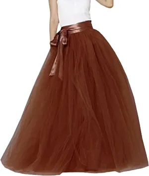 Womens Long Tutu Skirts Pleated Princess Midi Skirts Adult Tutu Dancing Party Evening Tulle Ankle Skirt for