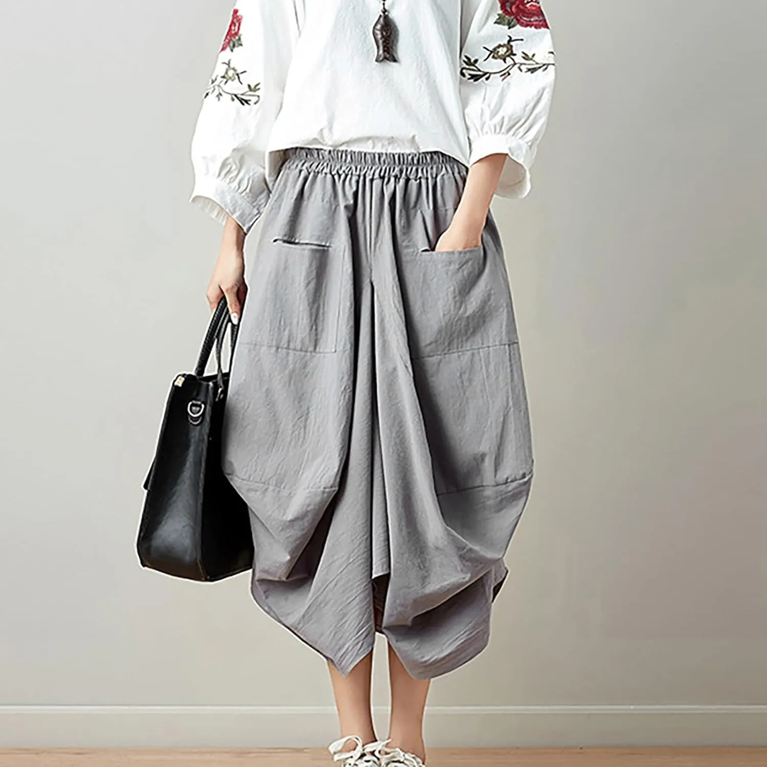 Women's Skirt Ethnic Style Cute Beautiful Loose Skirt Girls Plaid Skirt Size 12